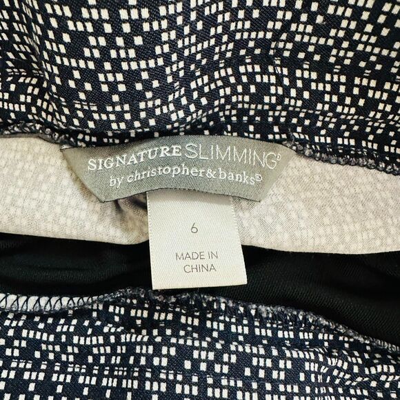 Christopher & Banks Signature Slimming Stretch Pants Dark Blue Polka Dot, Size 6 - Picture 4 of 5